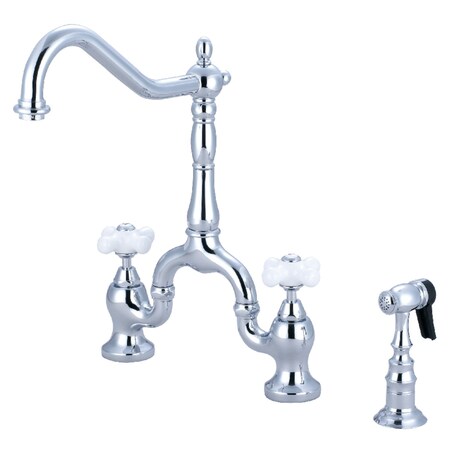 Kingston Brass KS7751PXBS Bridge Kitchen Faucet with Brass Sprayer, Polished Chrome KS7751PXBS